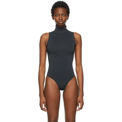 Shop Skims Black Essential Mock Neck Bodysuit In Onyx