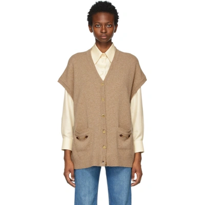 Shop Gucci Brown Cashmere Cardigan In 2184 Camel