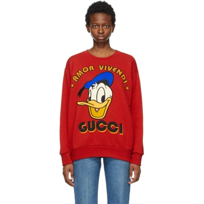 Shop Gucci Red Disney Edition 'amor' Donald Duck Sweatshirt In 6429 Red