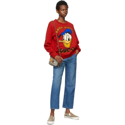 Shop Gucci Red Disney Edition 'amor' Donald Duck Sweatshirt In 6429 Red