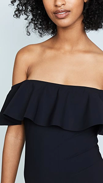 Shop Karla Colletto Off Shoulder Flounce Swimsuit In Black