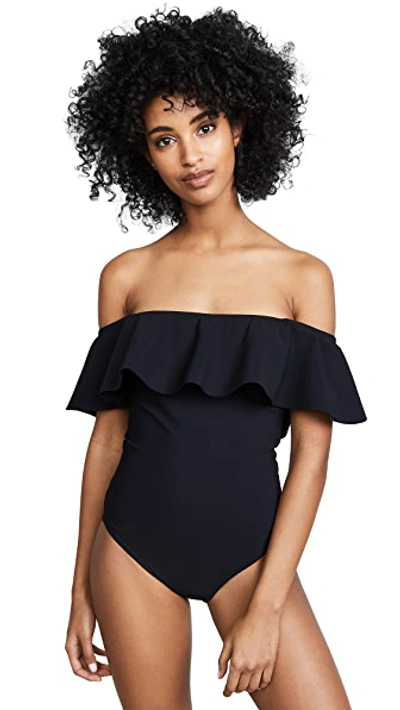 Shop Karla Colletto Off Shoulder Flounce Swimsuit In Black