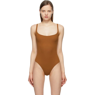 Shop Skims Brown Fits Everybody Square Neck Bodysuit In Copper