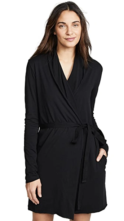 Skin Vivienne Fleece Recycled-polyester Robe In Black