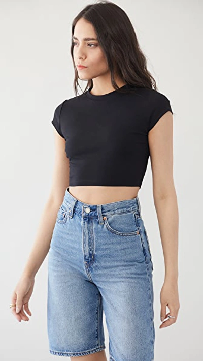 Shop Susana Monaco Crop Crew Short Sleeve Tee In Black