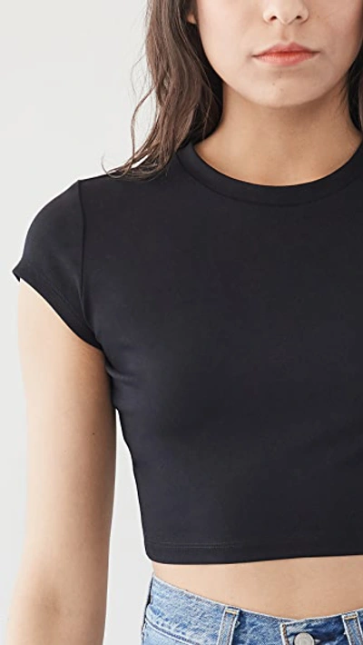 Shop Susana Monaco Crop Crew Short Sleeve Tee In Black