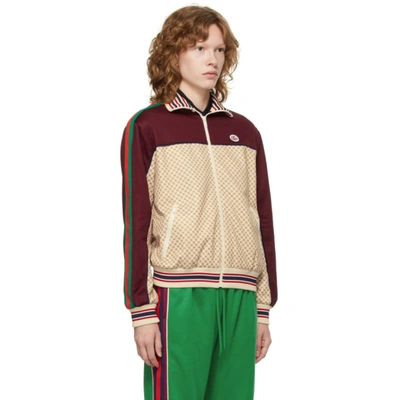 Gucci Beige And Bordeaux Jacket In Jersey With Gg Logo Print In 9115 Beige/camel/m
