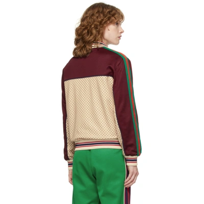 Shop Gucci Beige & Burgundy Interlocking G Print Track Jacket In 9115 Beige/camel/m