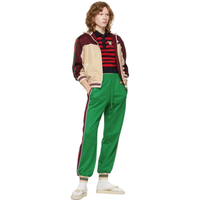 Gucci Beige And Bordeaux Jacket In Jersey With Gg Logo Print In 9115 Beige/camel/m