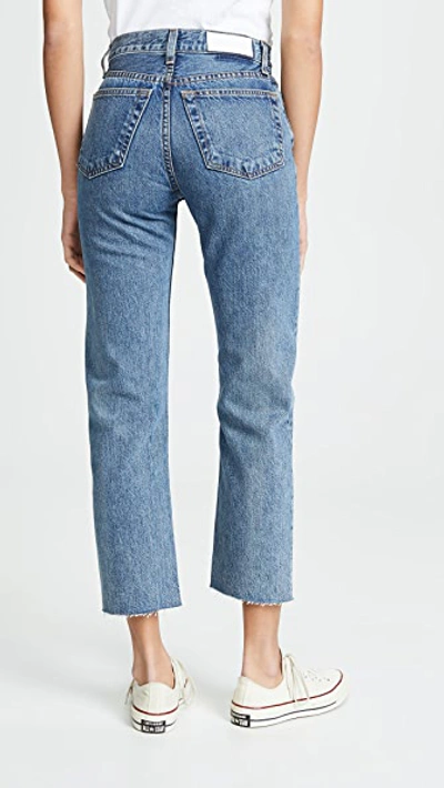 Re/done High Rise Rigid Stove Pipe Jeans Medium Vain In Medium Vain