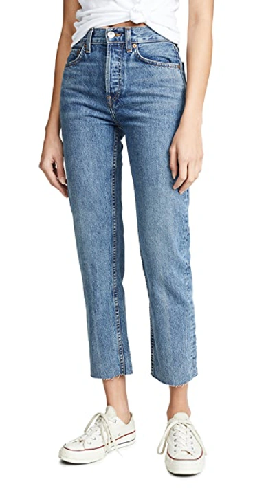 Re/done High Rise Rigid Stove Pipe Jeans Medium Vain In Medium Vain