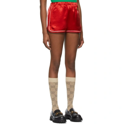 Shop Gucci Red Satin Gg Cherry Shorts In 6076 Red