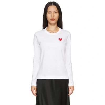 Shop Comme Des Garçons Play White Heart Patch Long Sleeve T-shirt