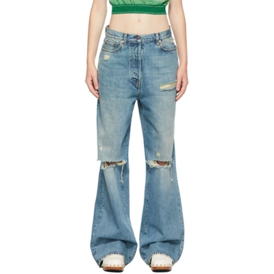 Shop Gucci Blue Eco-washed Organic Denim Ripped Jeans In 4011 Blue