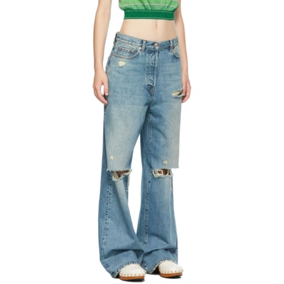 Shop Gucci Blue Eco-washed Organic Denim Ripped Jeans In 4011 Blue