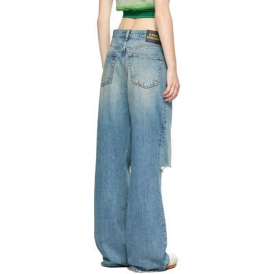 Shop Gucci Blue Eco-washed Organic Denim Ripped Jeans In 4011 Blue