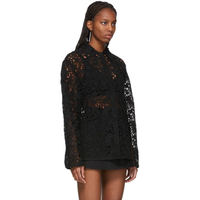 Shop Valentino Black Lace Blossom Macrame Shirt In 0no Black