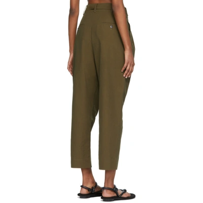 Shop Co Khaki Crop Pleated Trousers In Olive