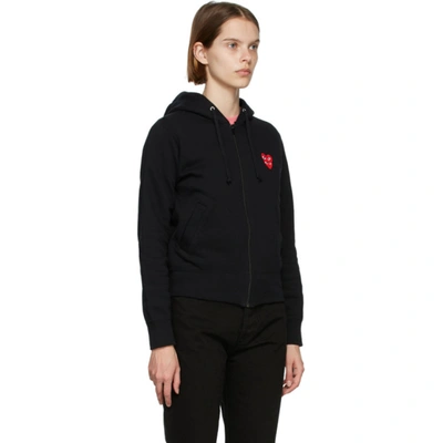 Shop Comme Des Garçons Play Black Layered Heart Zip-up Hoodie