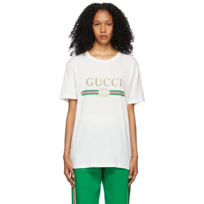 Shop Gucci White Oversized Logo T-shirt In 9234 Natura