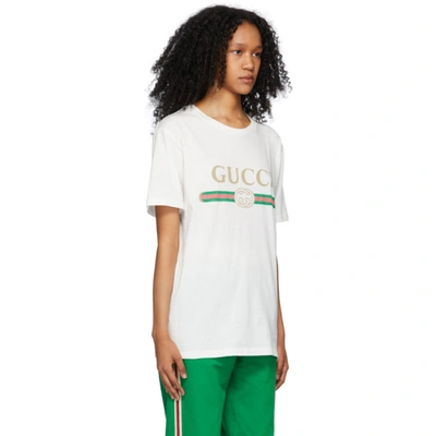 Shop Gucci White Oversized Logo T-shirt In 9234 Natura