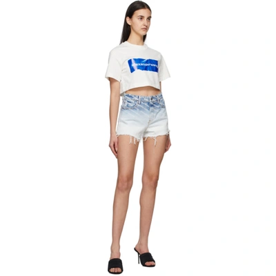 Shop Alexander Wang Blue Denim Bite Logo Shorts In 270 Pebble