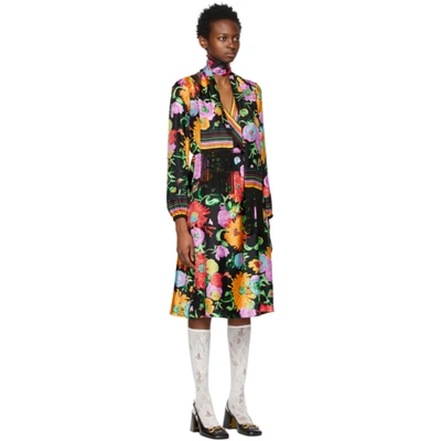 Shop Gucci Black Ken Scott Edition Silk Print Dress In 1187 Black/pink