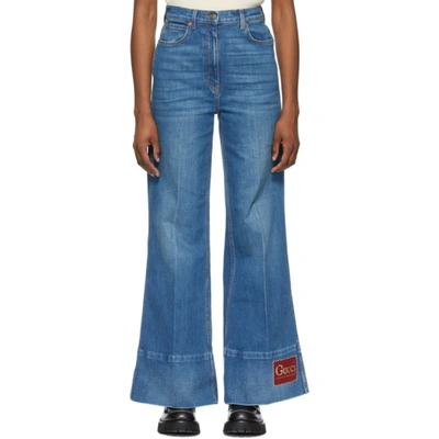 Gucci Blue Denim Washed Flare Jeans | ModeSens