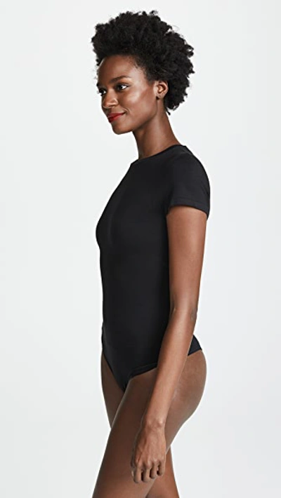 Yummie Short Sleeve Shaping Thong Back Bodysuit In Black