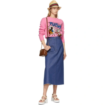 Shop Gucci Blue Organic Denim Skirt In 4100 Dk Blu
