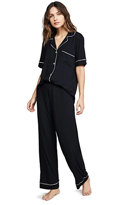 Shop Eberjey Gisele Short Sleeve Pj Set Black/sorbet Pink