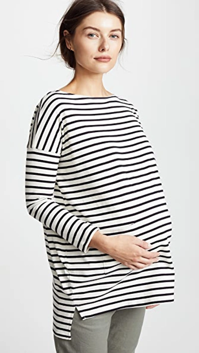 Hatch The Bateau Top In Black & White Stripe