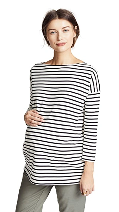 Hatch The Bateau Top In Black & White Stripe