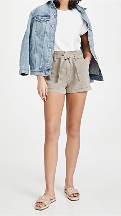Shop Paige Anessa Shorts With Pleated Waistband Vintage Moss Taupe