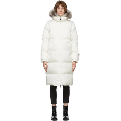 Shop Moncler White Down Lo Kellerfur Coat In 035 White