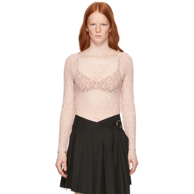 Pink Lace Long Sleeve T-shirt In Blush