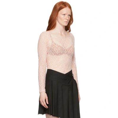Pink Lace Long Sleeve T-shirt In Blush