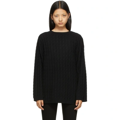 Shop Totême Black Cashmere Cable Knit Sweater In 200 Black