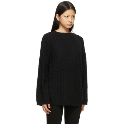 Shop Totême Black Cashmere Cable Knit Sweater In 200 Black