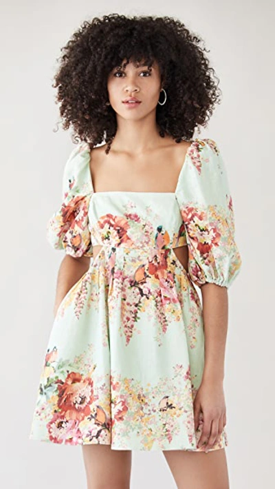 Shop Zimmermann Mae Cutout Mini Dress In Mint Floral