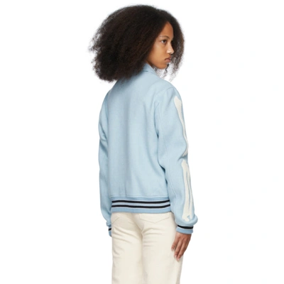 Shop Amiri Blue Bones Varsity Jacket In Ice Blue