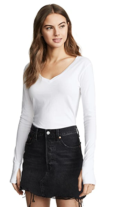 Shop Lna Essential Cotton Long Sleeve Tee In White