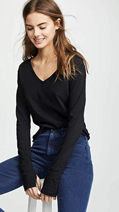 Shop Lna Essential Cotton Long Sleeve Tee In Black