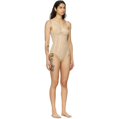 Shop Gucci Off-white Tulle Gg Corset Bodysuit In 9200 Ivory
