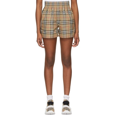 Shop Burberry Beige Cotton Vintage Check Shorts In Archive Beige Ip Chk