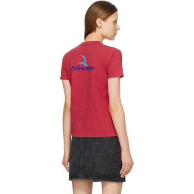 Shop Balenciaga Red Embroidered Logo Small Fit T-shirt In 6627 Raspberry/blue