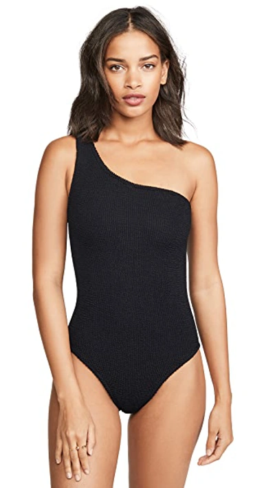 Hunza G Nancy One-shoulder Crinkle One-piece Swimsuit In Black