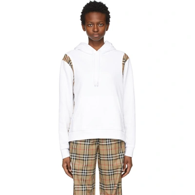 Shop Burberry White Oversized Vintage Check Panel Hoodie