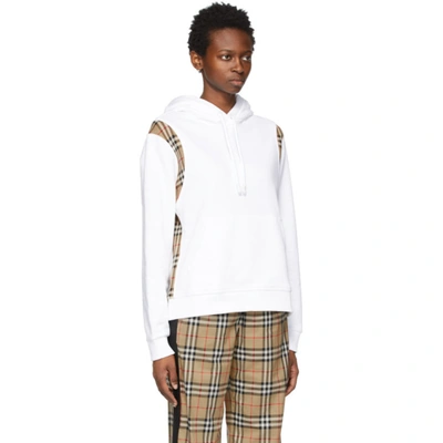 Shop Burberry White Oversized Vintage Check Panel Hoodie