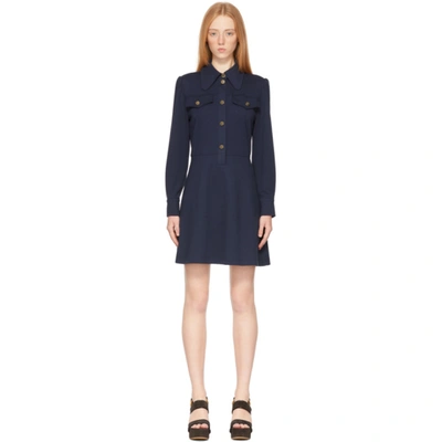 Shop See By Chloé Navy Buttoned Shirt Dress In 4a8 Blue Lagoon